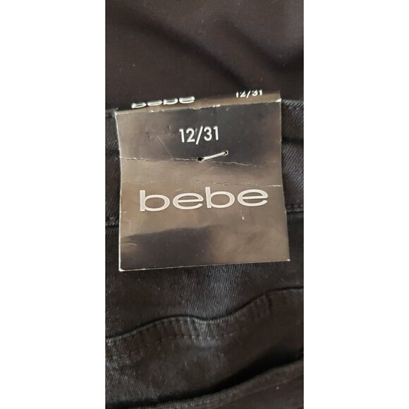 NWT $ 80 BEBE BLACK DENIM BACK POCKETS CRYSTAL LOGO STRAIGHT LEGS JEANS SZ 12/31 - Picture 9 of 11